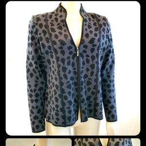 Exclusively Misook Animal Print Knit Zip Cardigan/XL Petite